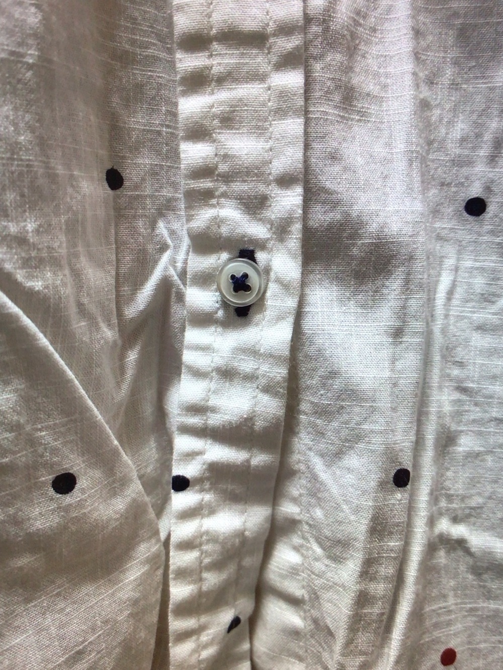Fat Face White Button-Up Shirt with Navy & Red Polka Dots - Picture 3 of 10